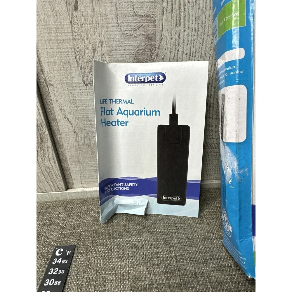 Life Thermal Flat Aquarium Heater Up To 4 Gallons with thermometer Strip 15W